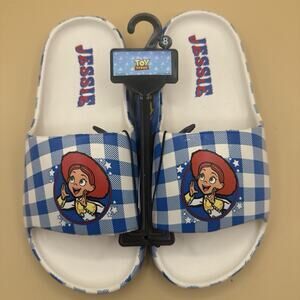 Disney Pixar Toy Story Jessie Blue Checkered Womens Shoes Slides Size 8